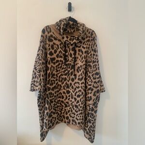 Bella Amore Womens Cotton Italian Leopard Print Tunic with Cowl Neck Size XL